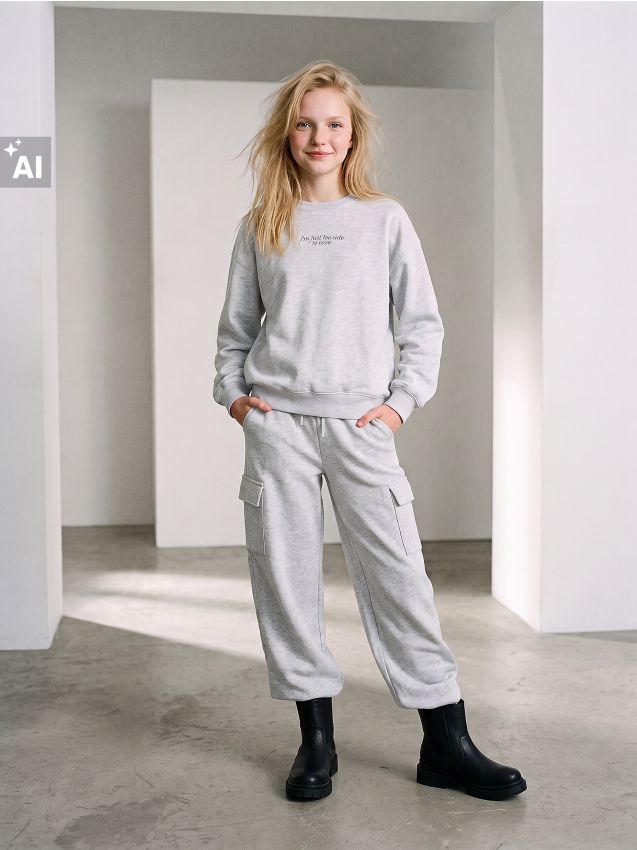 Sinsay - Pantaloni de trening cu crac larg - gri deschis