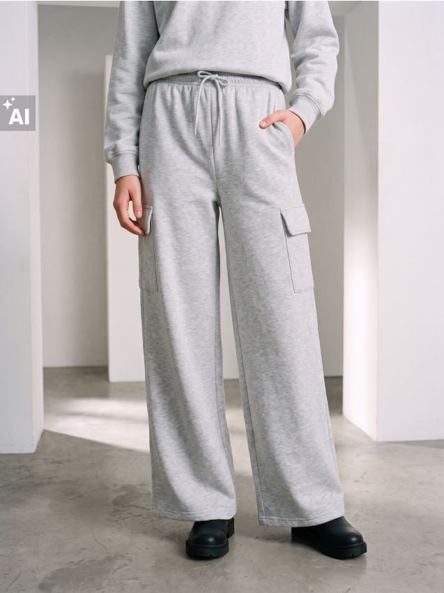 Sinsay - Pantaloni de trening cu crac larg - gri deschis
