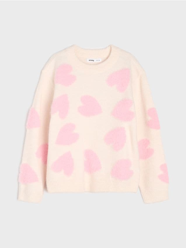Sinsay - Pulover oversize cu motiv de inimi - crem