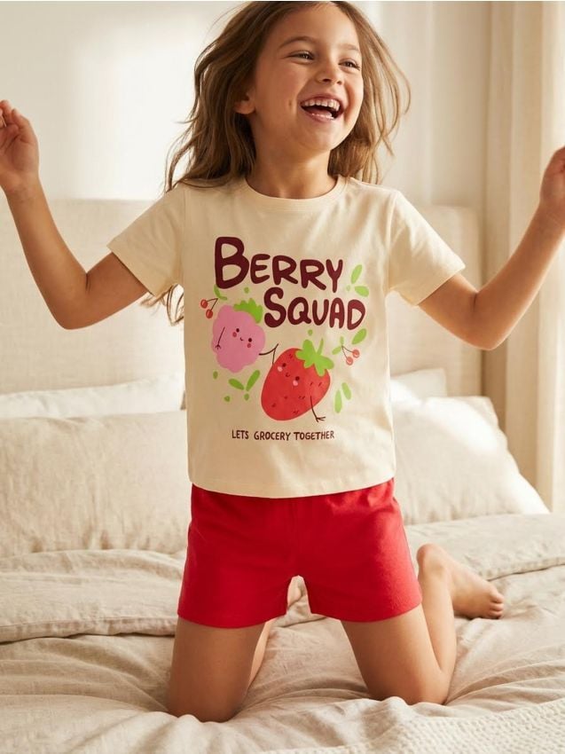 Sinsay - Pijama din bumbac din două piese cu imprimeu cu fructe - nude