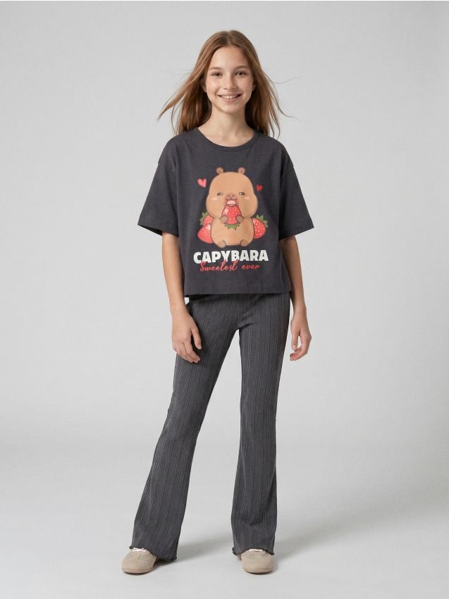 Sinsay - Tricou din bumbac cu imprimeu capibara - gri-închis