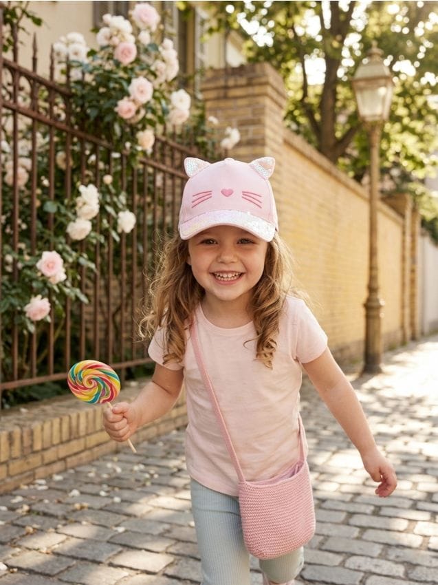 Sinsay - Șapcă din bumbac cu paiete și motiv cu pisică - roz