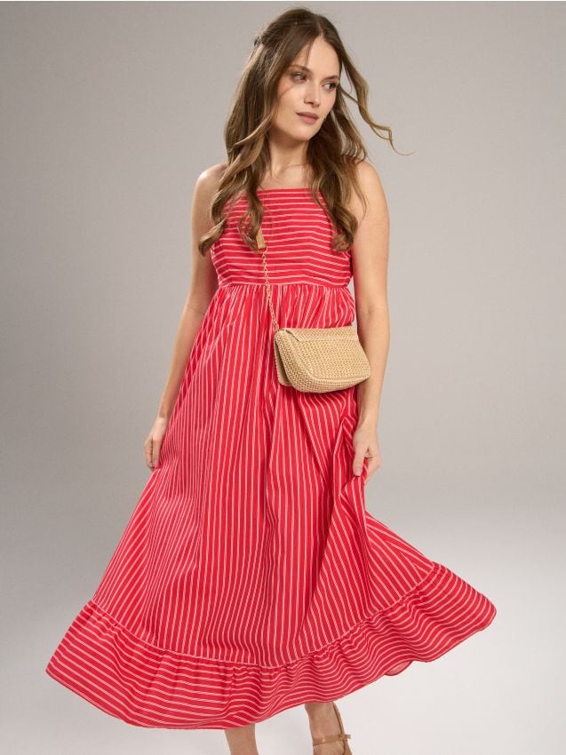 Sinsay - Rochie midi din bumbac cu bretele și dungi - multicolor