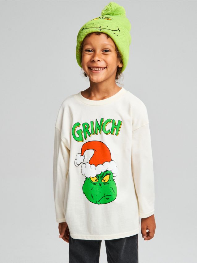 Sinsay - Tricou cu mânecă lungă Grinch - crem
