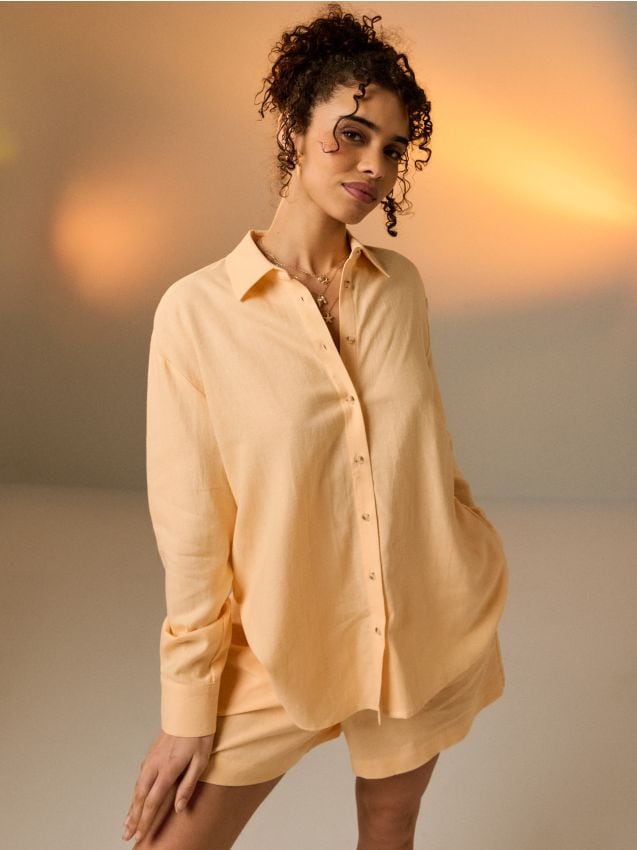 Sinsay - Koszula z domieszką lnu - pomarańczowy