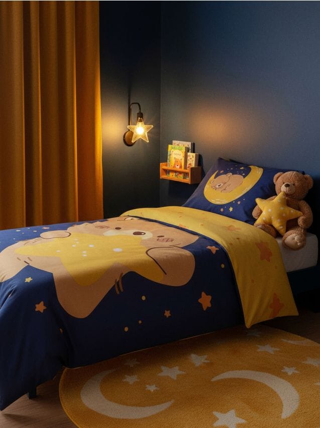 Sinsay - Komplet bawełnianej pościeli z misiem - granatowy