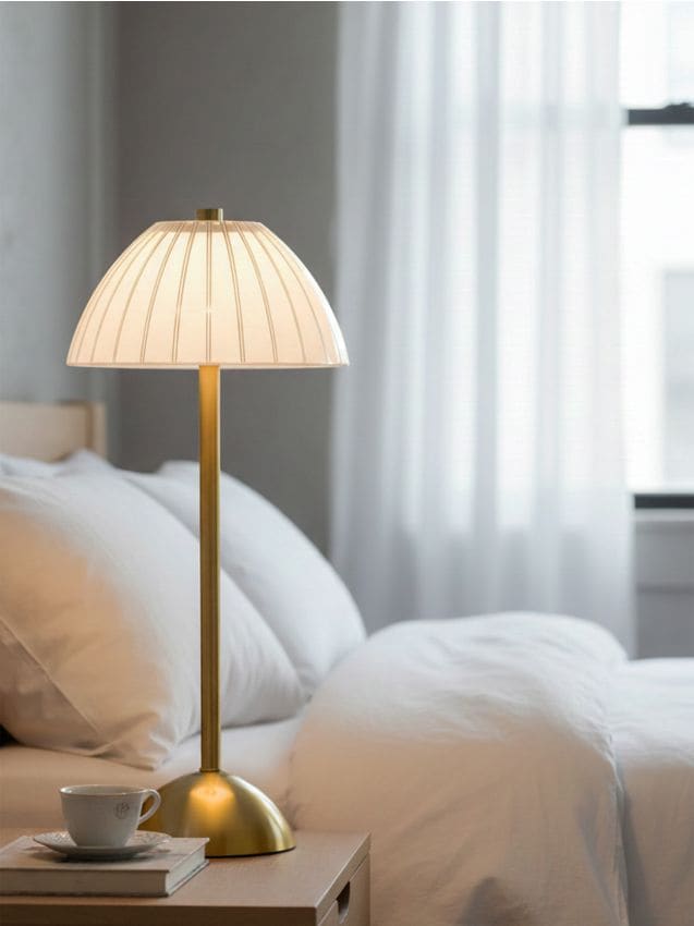 Sinsay - Led Нощна Лампа С Оребрен Абажур И Златиста Основа