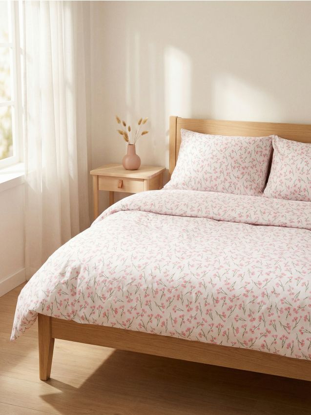 Sinsay - Set de lenjerie de pat cu motiv floral - roz-pastel