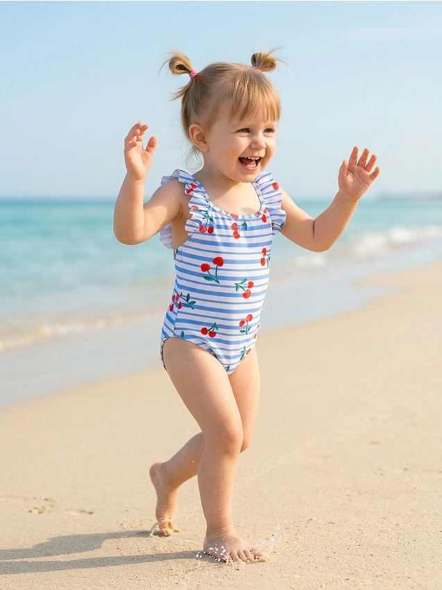 Sinsay - Costum de baie întreg cu motiv cireșe - light blue