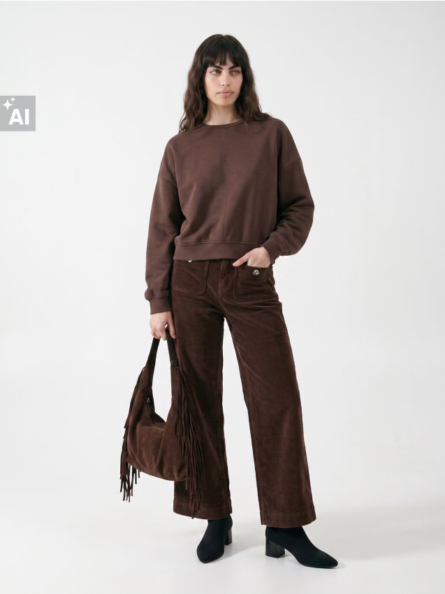 Sinsay - Blugi wide leg din catifea reiata - maro