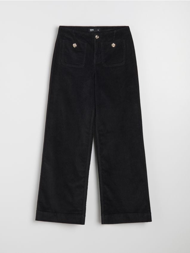 Sinsay - Blugi wide leg din catifea reiata - negru