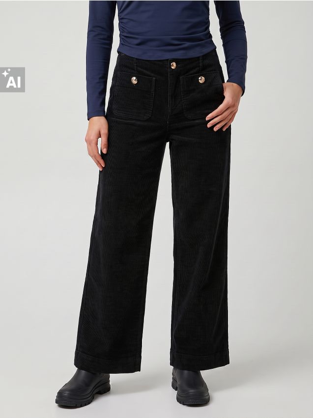 Sinsay - Blugi wide leg din catifea reiata - negru