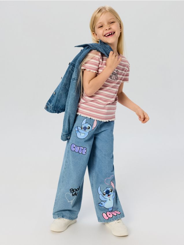 Sinsay - Jeansy wide leg z domieszką wiskozy Stitch - niebieski