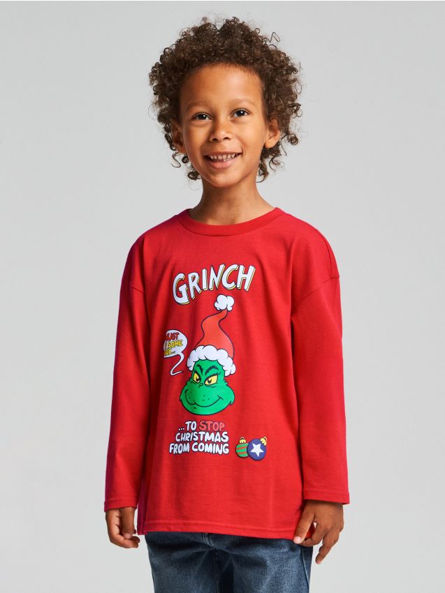 Sinsay - Tricou cu mânecă lungă Grinch - roșu