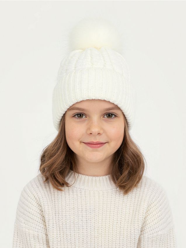 Sinsay - Čiapka beanie s brmbolcom - krémová