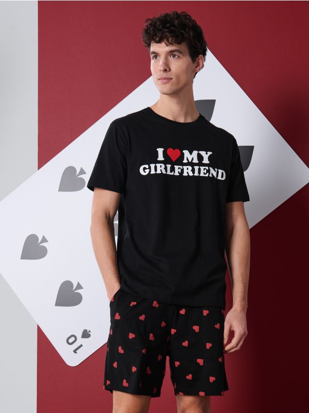 Sinsay - Bawełniana piżama dwuczęściowa z nadrukiem - czarny