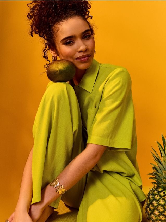 Sinsay - Cămașă din vâscoză cu mâneci scurte și amestec de in - verde-gălbui