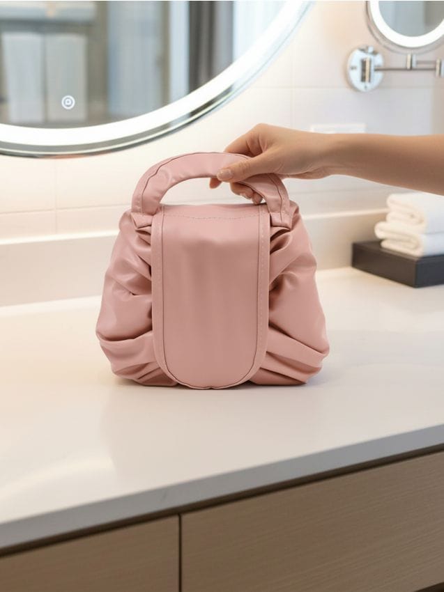 Sinsay - Gentuță cosmetică cu șnur și mâner - roz-pastel