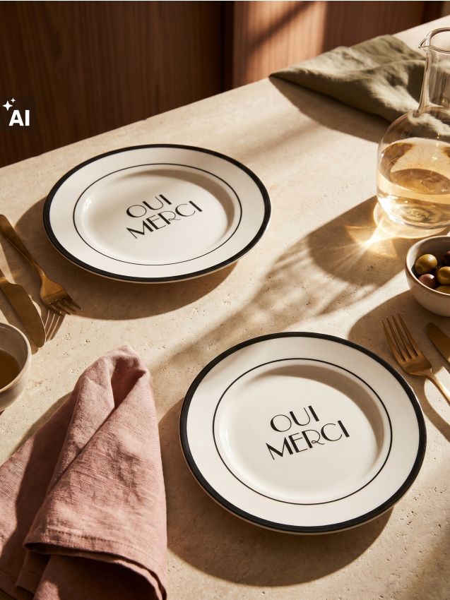 Sinsay - Farfurii ceramice cu inscripția Oui Merci 2 pack - multicolor