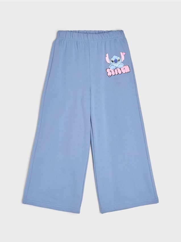 Sinsay - Pantaloni wide leg din bumbac Stitch - albastru-violet