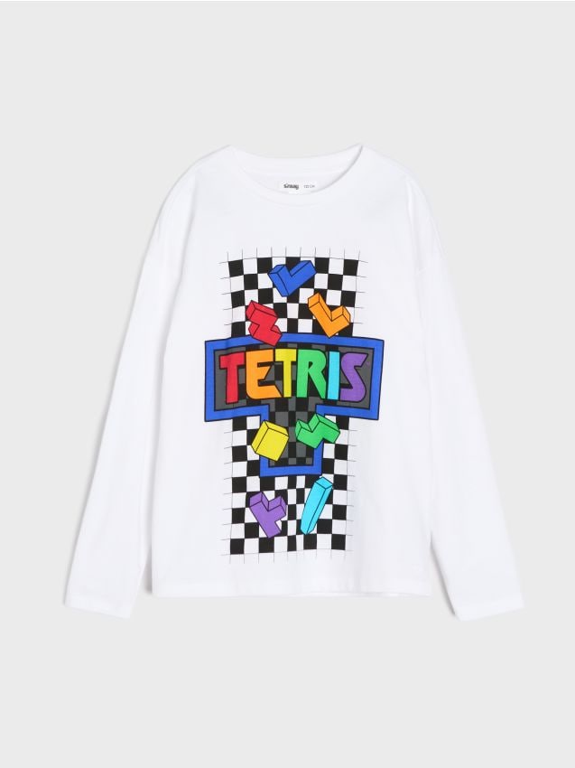 Sinsay - Tricou cu mânecă lungă Tetris - alb