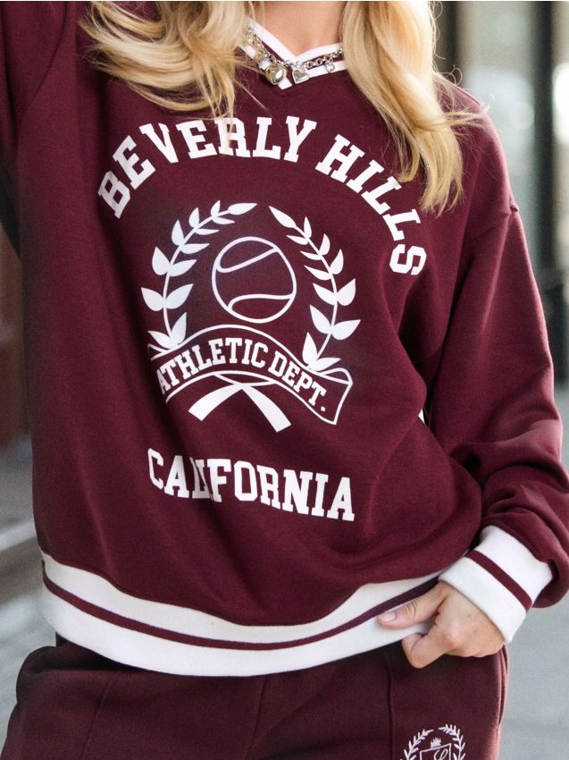 Sinsay - Bluza crewneck z nadrukiem - bordowy