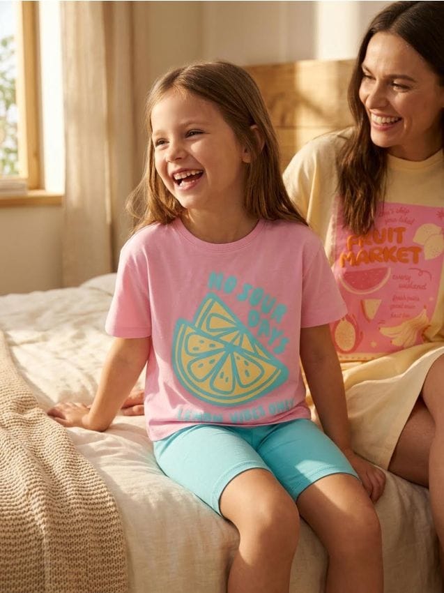 Sinsay - Pijama din bumbac din două piese cu imprimeu cu lămâie - roz