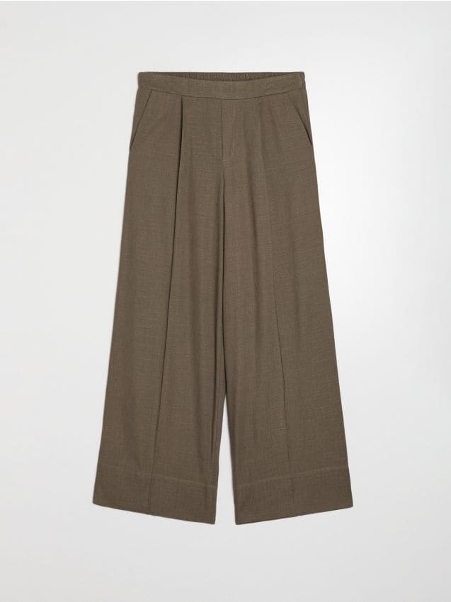 Sinsay - Pantaloni wide leg cu vâscoză și amestec de in - maro