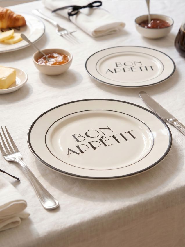 Piatti in ceramica con scritta Bon appétit 2 pack - multicolor