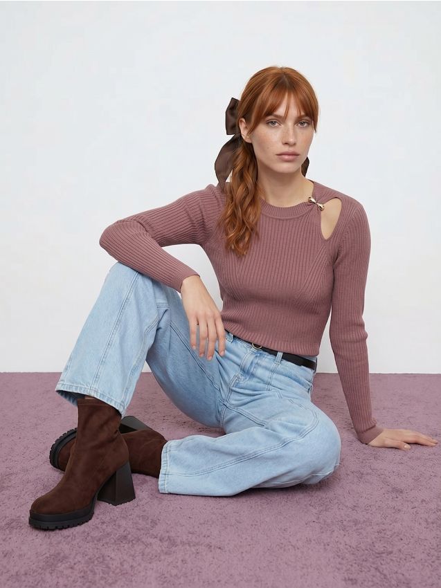 Sinsay - Blugi wide leg cu curea - albastru