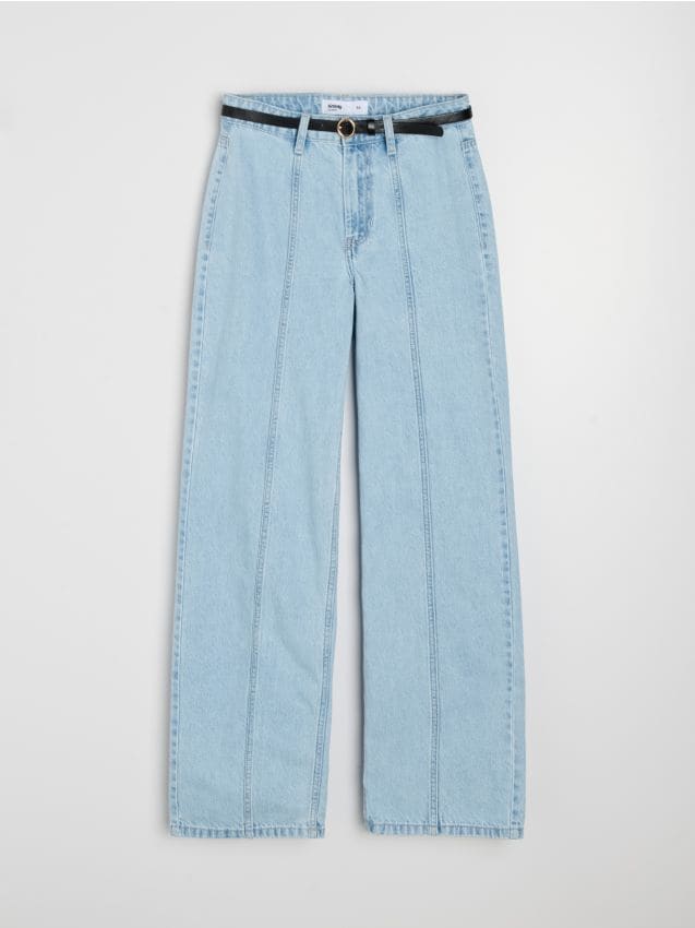 Sinsay - Blugi wide leg cu curea - albastru