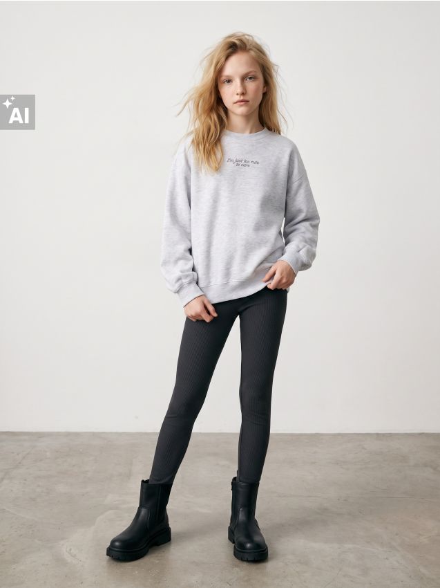 Sinsay - Colanți din bumbac din tricot cu nervuri - negru