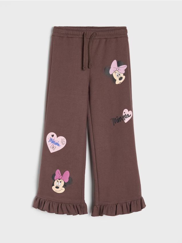 Sinsay - Pantaloni de trening wide leg cu volane Minnie Mouse - maro