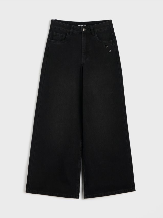 Sinsay - Blugi wide leg din bumbac - negru