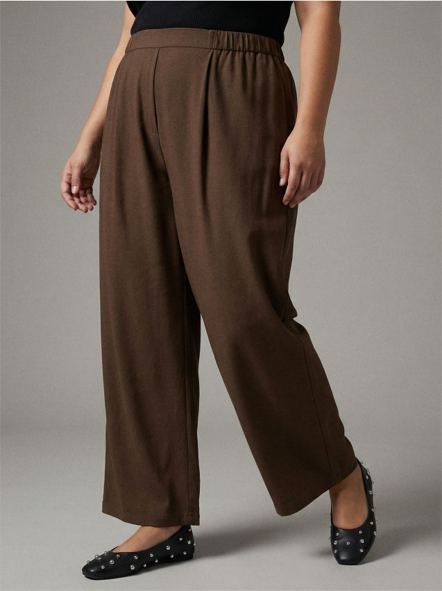 Sinsay - Pantaloni largi cu amestec de in Plus size - cacao-cu-lapte