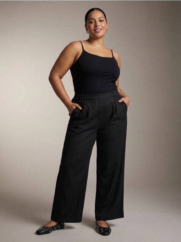 Sinsay - Spodnie wide leg z domieszką lnu Plus size - czarny