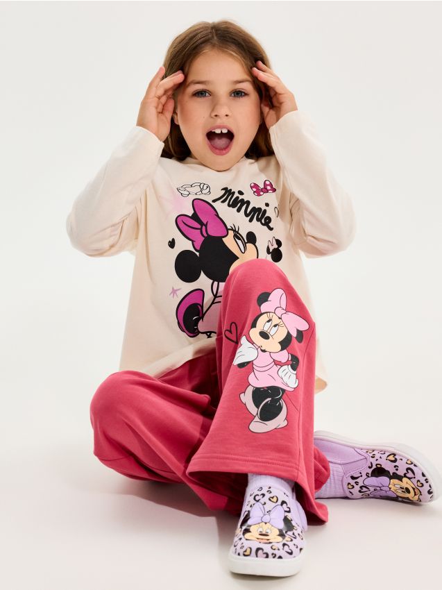 Sinsay - Pantaloni de trening cu crac larg Minnie Mouse - roz-aprins