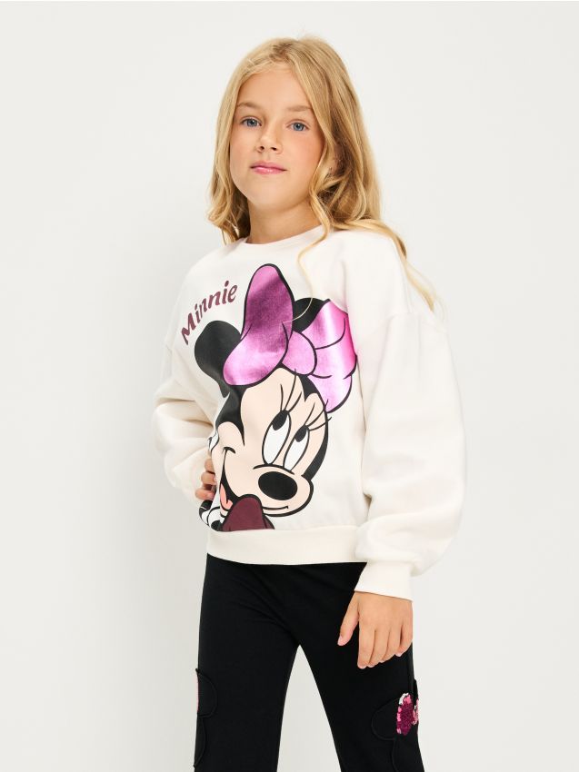 Sinsay - Bluză de trening din bumbac Minnie Mouse - crem