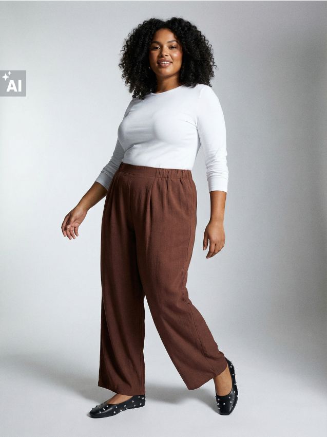 Sinsay - Pantaloni palazzo din vâscoză Plus size - maro