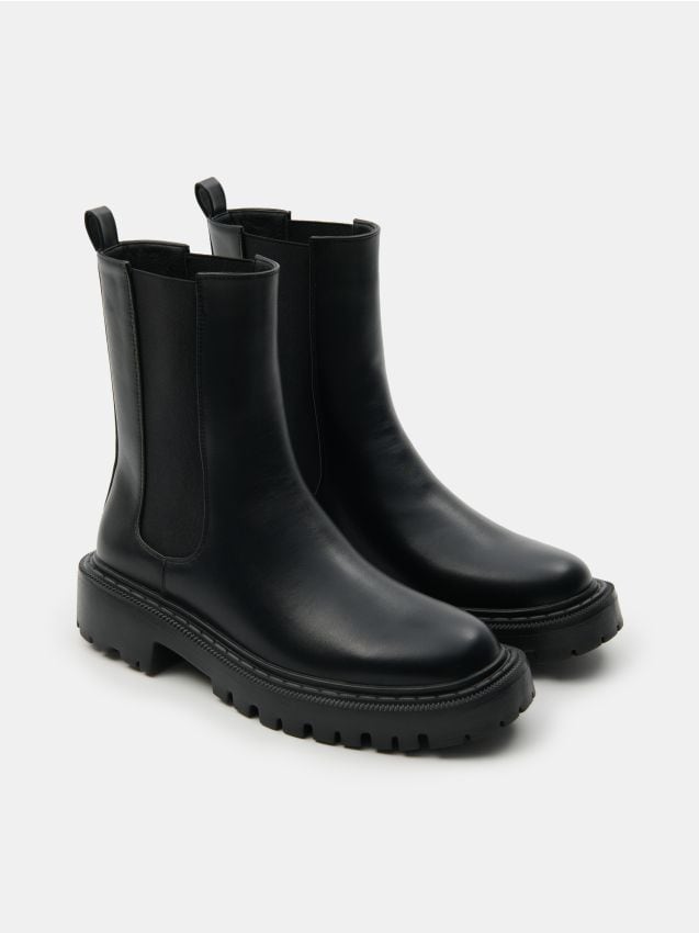 Sinsay - Botine din Imitație de Piele - negru