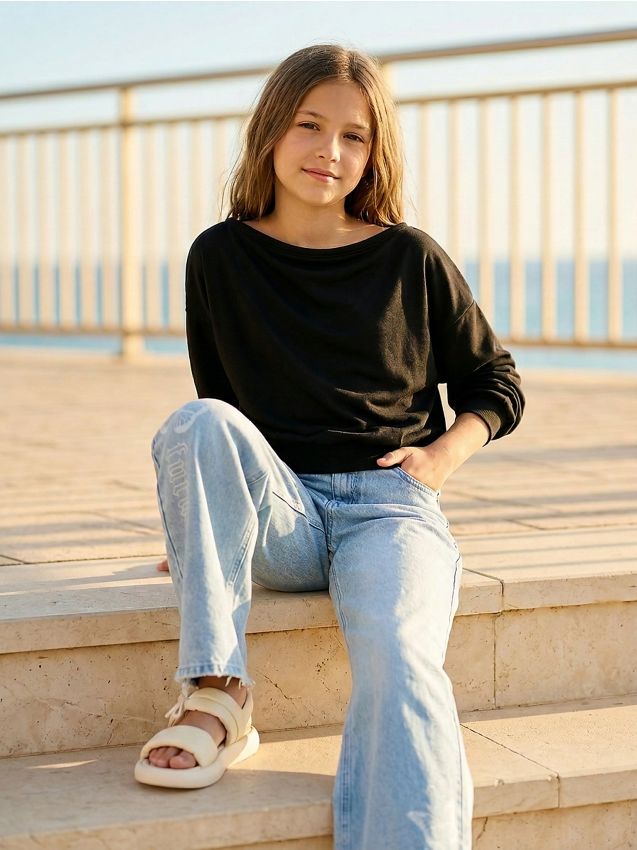 Sinsay - Hanorac basic cu guler rotund - negru