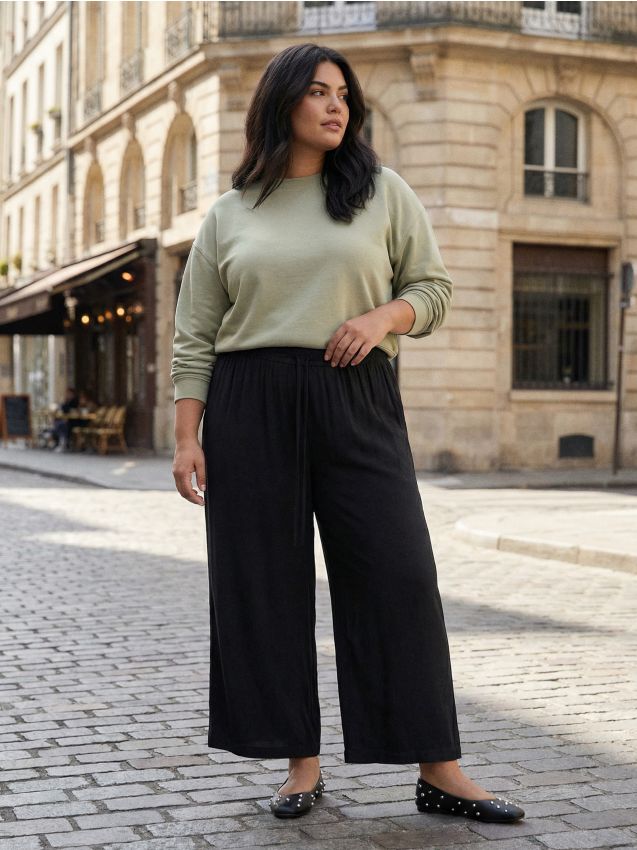 Sinsay - Wiskozowe spodnie wide leg Plus Size - czarny