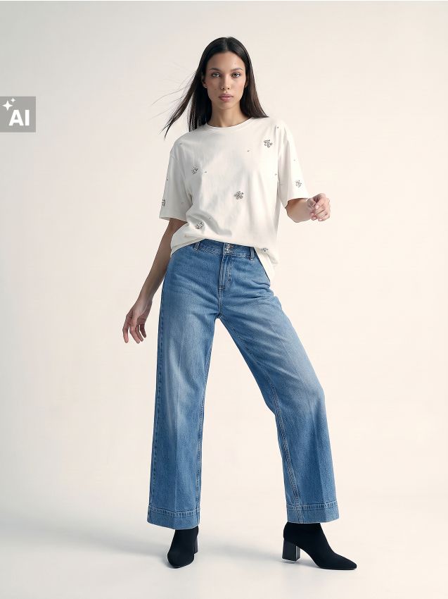 Sinsay - Blugi wide leg din bumbac - albastru