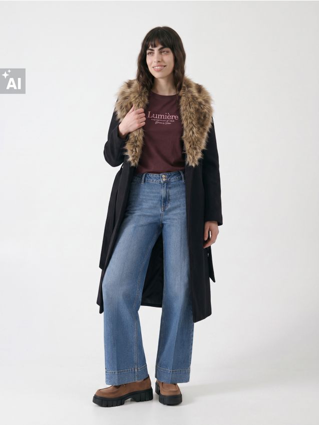 Sinsay - Blugi wide leg din bumbac - turcoaz