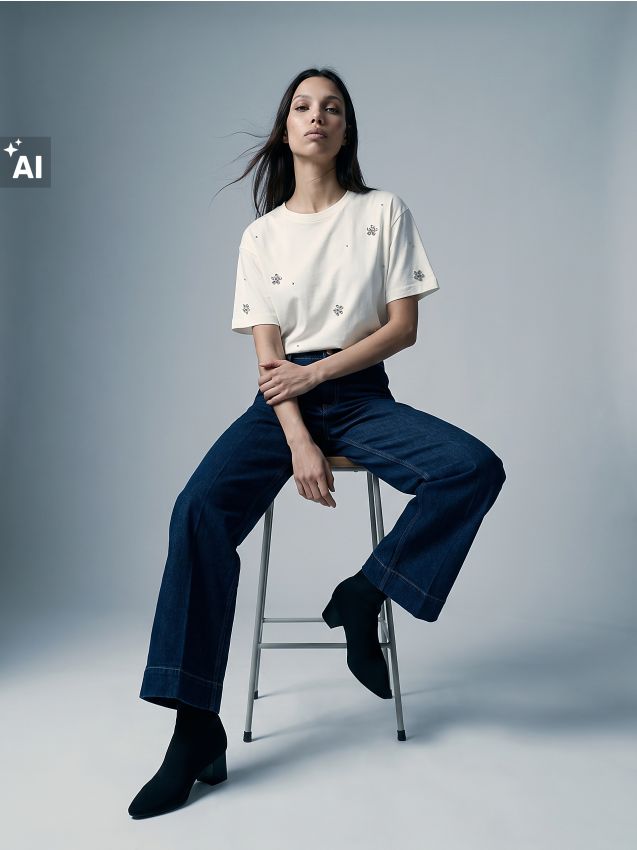 Sinsay - Blugi wide leg din bumbac - albastru metalizat