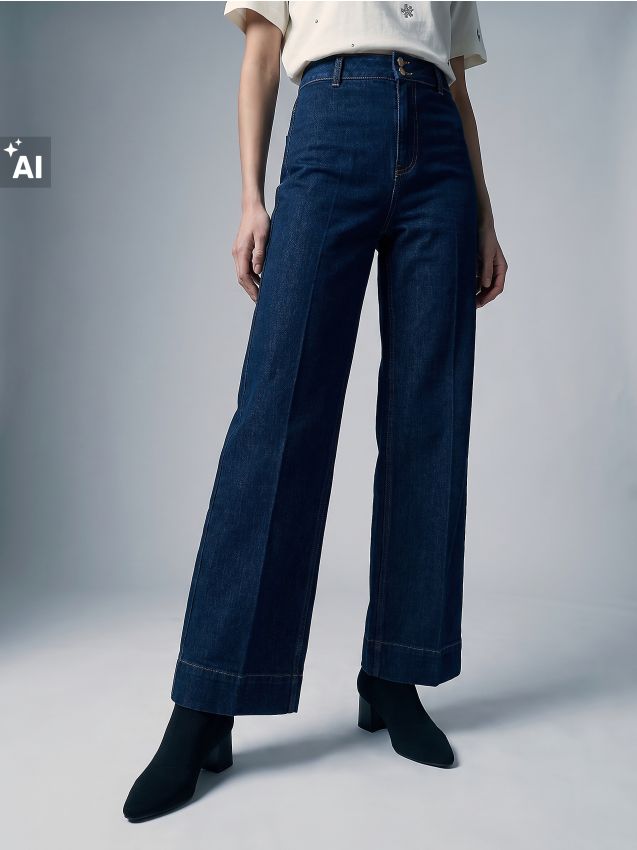 Sinsay - Blugi wide leg din bumbac - albastru metalizat