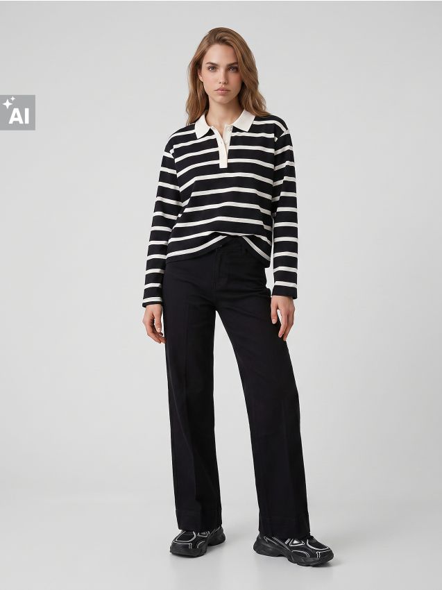 Sinsay - Blugi wide leg din bumbac - negru