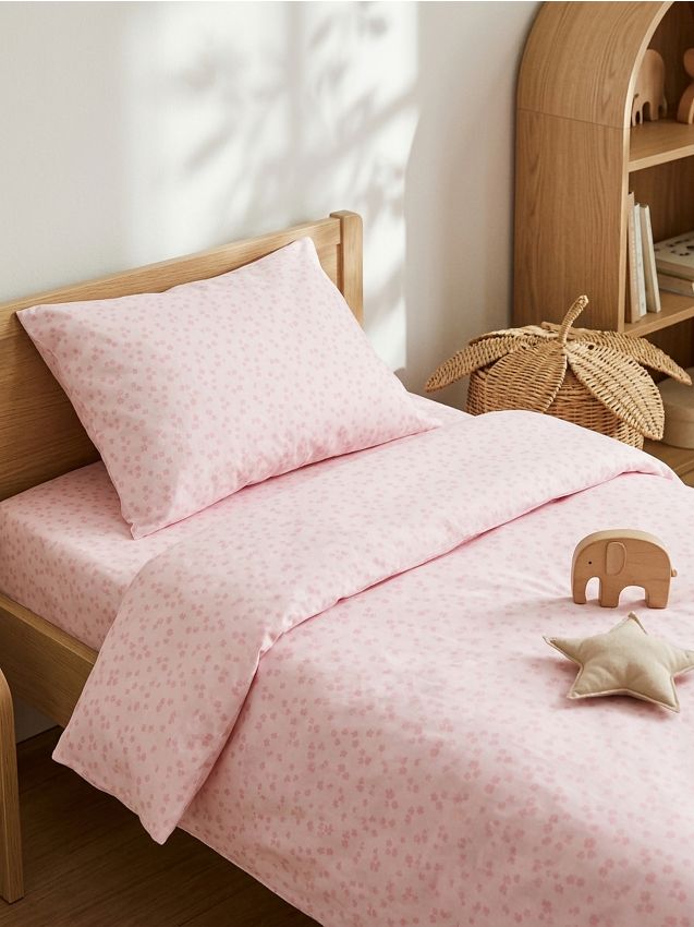 Set di biancheria da letto in cotone con fiori - rosa pastello