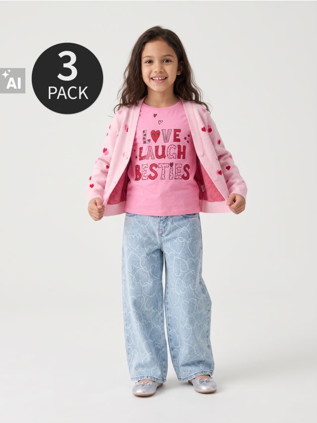 Sinsay - Set de 3 tricouri din bumbac cu mânecă lungă cu tematică de Valentines Day - multicolor