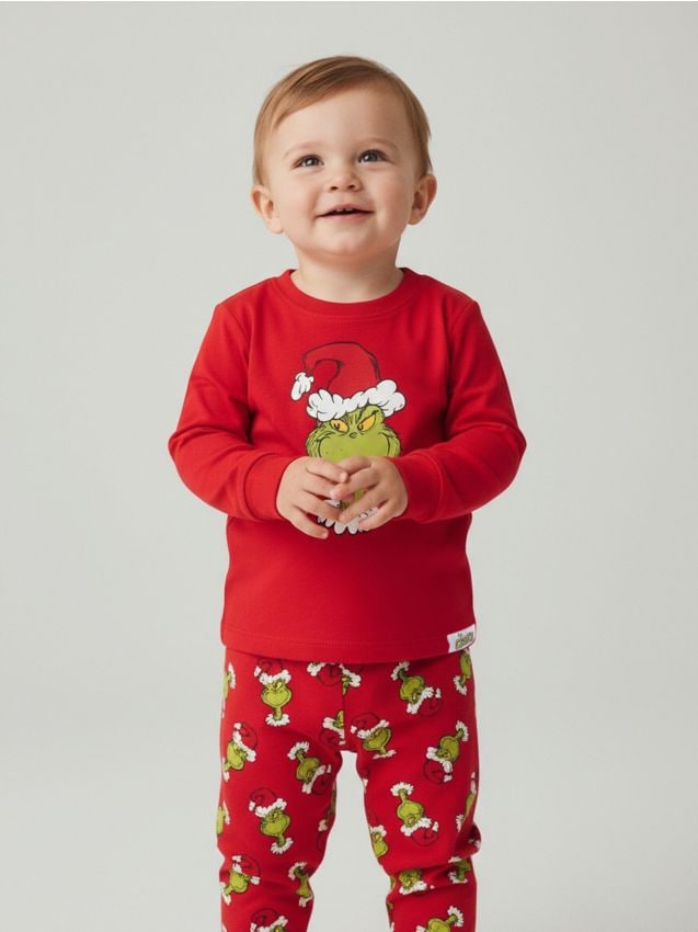 Sinsay - Bavlnená dvojdielna pyžama s potlačou Grinch - červená